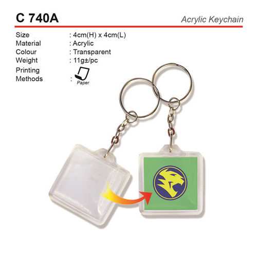 Square shape plastic keychain.