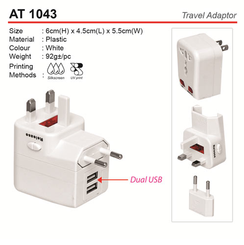 Travel Adapter with dual usb (AT1043)