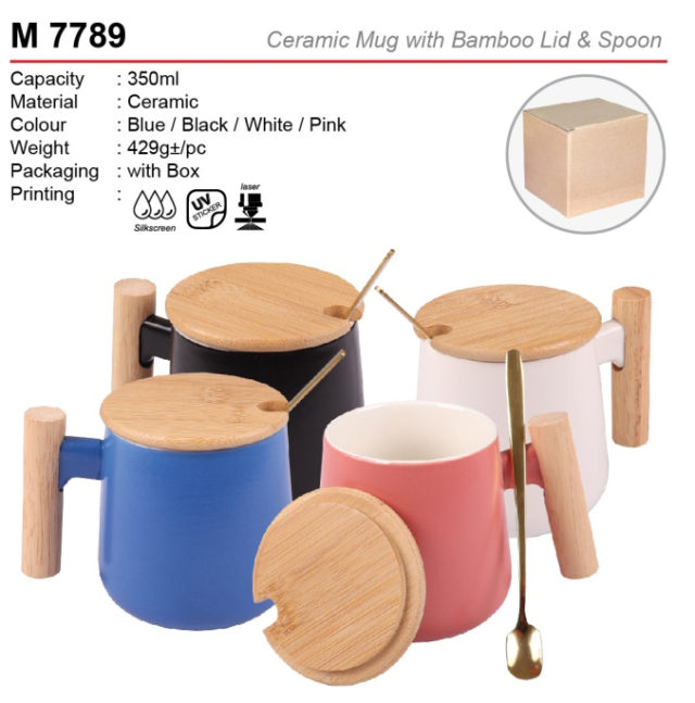 Ceramic Mug with Bamboo Lid & Spoon (M7789)